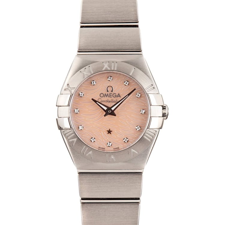 Ladies Omega Constellation Coral Mother Of Pearl Diamond Dial