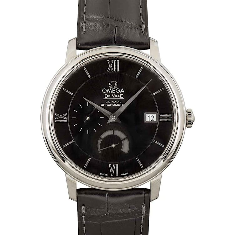 Omega De Ville Prestige Black Roman Dial & Leather Strap